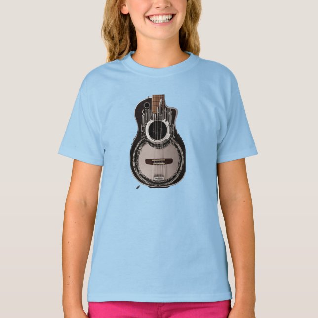 "Elegance in Ebony: Black guitar Print T-shirt" T Shirt (Framsida)