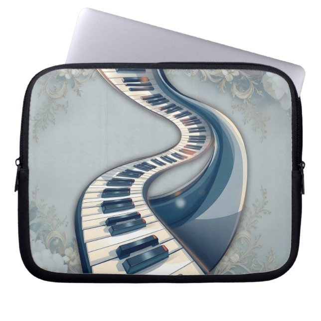 Elegance in piano keys and blossoms.  laptop fodral (Framsidan)