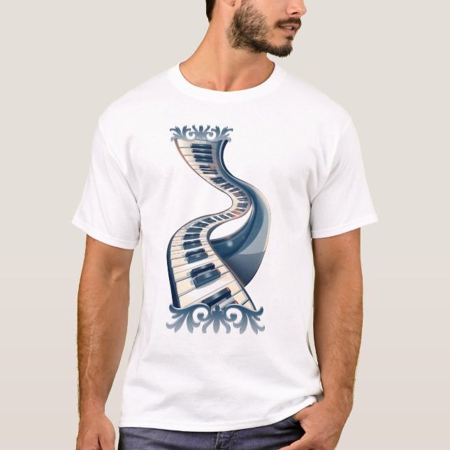 Elegance in piano keys and blossoms.  t shirt (Framsida)