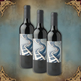 Elegance in piano keys and blossoms. vinflaska etikett