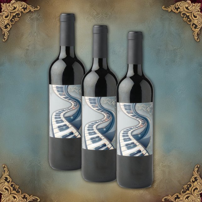 Elegance in piano keys and blossoms.  vinflaska etikett (Skapare uppladdad)