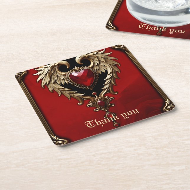 Elegance in red and guld underlägg papper kvadrat (Vinklad)