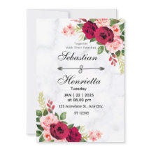 Elegance in Red:Blommigt bröllopsinbjudan