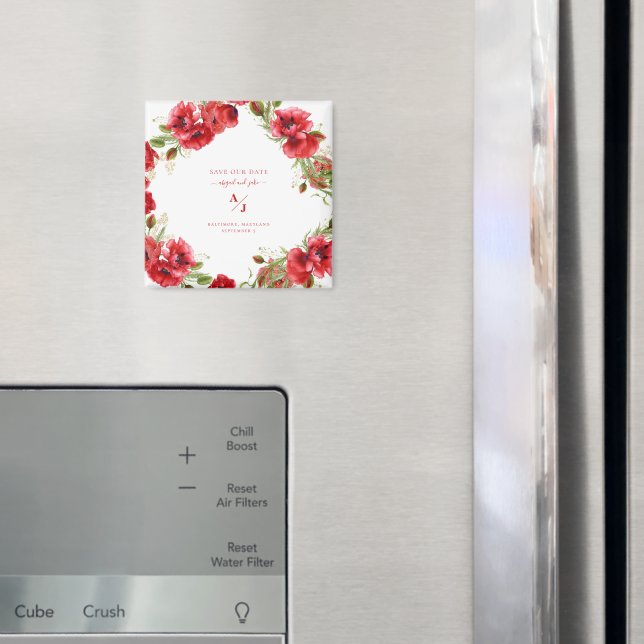 Elegance in Red Bröllop Spara our Date Magnet (In Situ (Fridge))