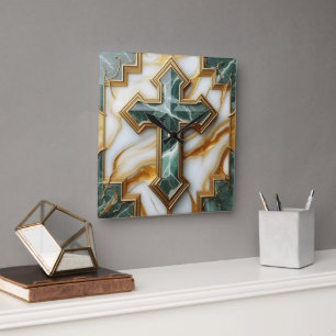 Elegance in Stone Golden-Framed Marble Kor Fyrkantig Klocka