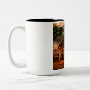 Elegance in the Vild: Majestic Giraffe Silhouette. Två-Tonad Mugg