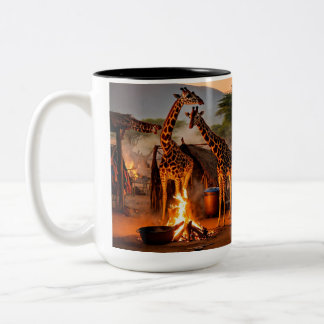 Elegance in the Vild: Majestic Giraffe Silhouette. Två-Tonad Mugg