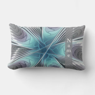 Elegance Modern Art Blue Grått White Flower Namn Lumbarkudde
