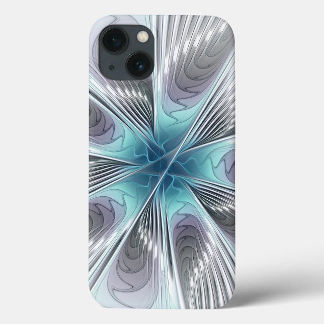 Elegance Modern Blue Grått White Fractal Art Flowe (Baksida)
