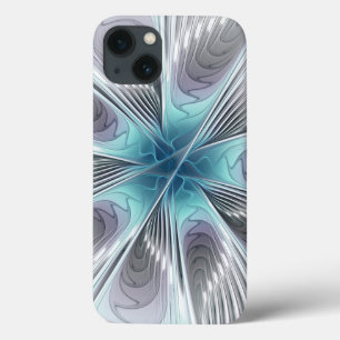 Elegance Modern Blue Grått White Fractal Art Flowe