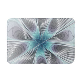 Elegance Modern Blue Grått White Fractal Art Flowe Badrumsmatta