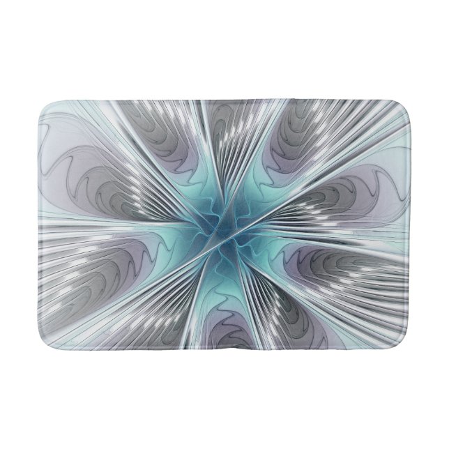 Elegance Modern Blue Grått White Fractal Art Flowe Badrumsmatta (Framsidan)