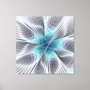 Elegance Modern Blue Grått White Fractal Art Flowe Canvastryck