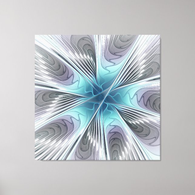 Elegance Modern Blue Grått White Fractal Art Flowe Canvastryck (Framsida)