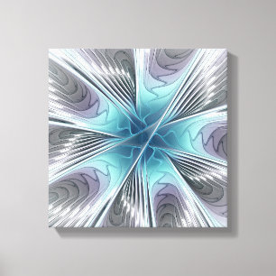 Elegance Modern Blue Grått White Fractal Art Flowe Canvastryck
