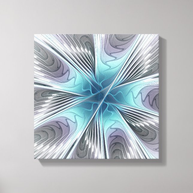 Elegance Modern Blue Grått White Fractal Art Flowe Canvastryck (Framsida)