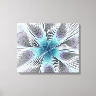 Elegance Modern Blue Grått White Fractal Art Flowe Canvastryck