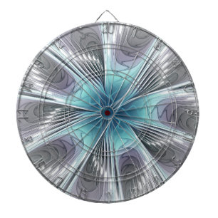 Elegance Modern Blue Grått White Fractal Art Flowe Darttavla