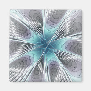 Elegance Modern Blue Grått White Fractal Art Flowe Magnet