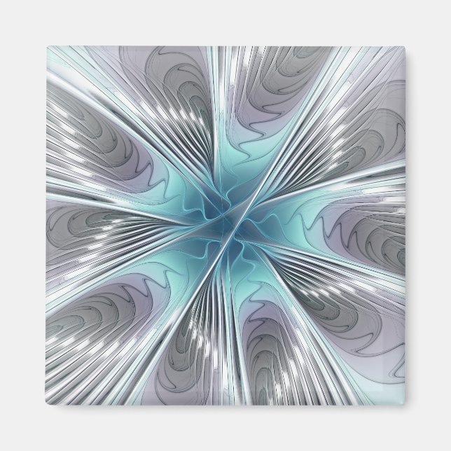 Elegance Modern Blue Grått White Fractal Art Flowe Magnet (Framsidan)