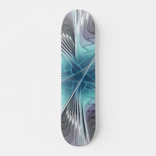 Elegance Modern Blue Grått White Fractal Art Flowe Mini Skateboard Bräda 18,5 Cm