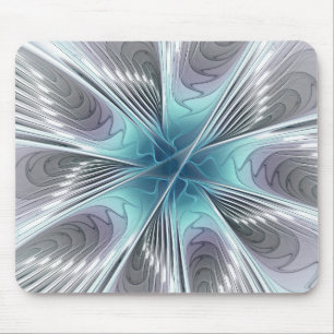 Elegance Modern Blue Grått White Fractal Art Flowe Musmatta