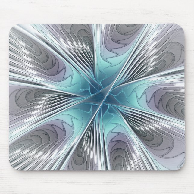 Elegance Modern Blue Grått White Fractal Art Flowe Musmatta (Framsidan)