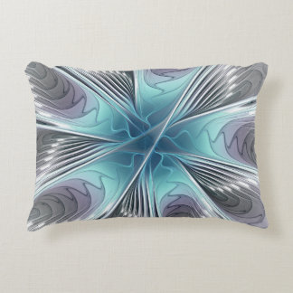 Elegance Modern Blue Grått White Fractal Art Flowe Prydnadskudde