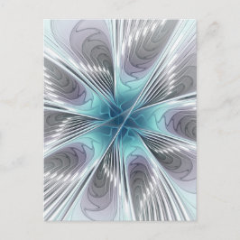 Elegance Modern Blue Grått White Fractal Art Flowe Vykort