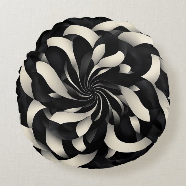 Elegance Monochrome Swirl Rund Kudde (Framsidan)