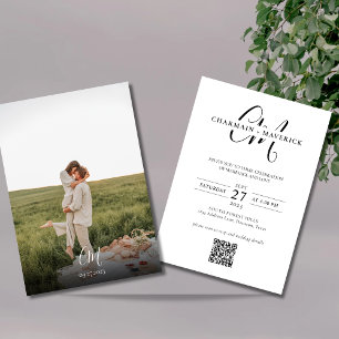 Elegance Monogram Photo Qr Code Bröllop Inbjudningar