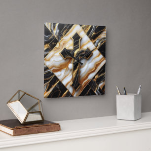 Elegance Monokrome Ceramic mönster Gilded Touches Fyrkantig Klocka