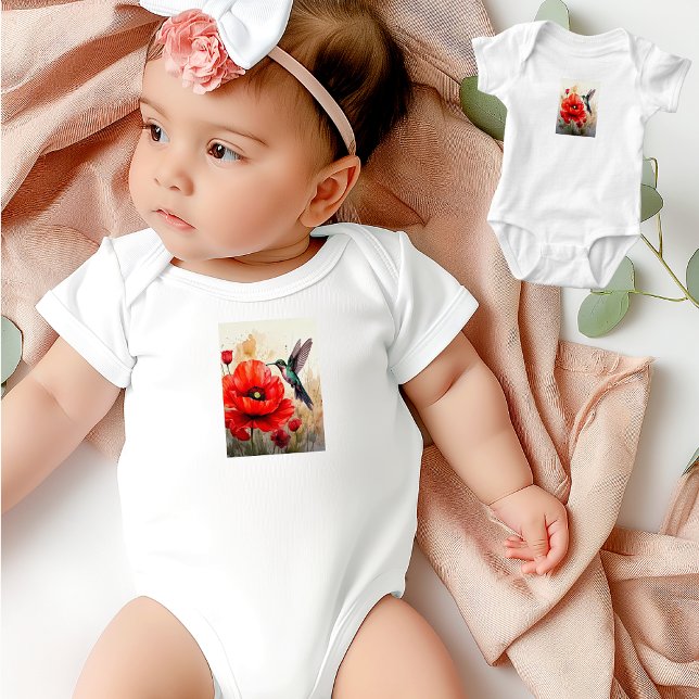 Elegance of Nature: Poppy and Hummingbird Harmony T Shirt (.)