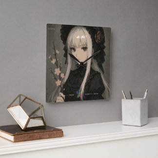 Elegance of the Midnight Blossom Maiden Premium Fyrkantig Klocka