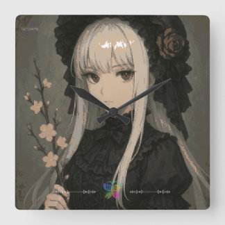 Elegance of the Midnight Blossom Maiden Premium Fyrkantig Klocka