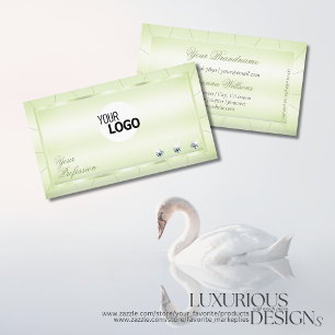 Elegance Pastel Grönt med diamanter och Logotyp Lu Visitkort