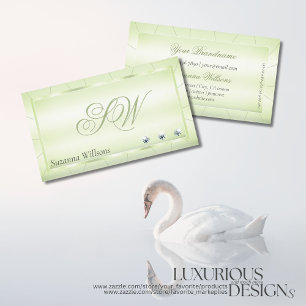 Elegance Pastel Grönt med diamanter och Monogram Visitkort