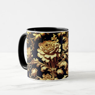 Elegance Personified: Blommigten Black och Guld Mugg