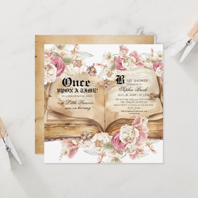 Elegance Pink Rose Floral Royal Baby Shower Inbjudningar (Fram/Back In Situ)