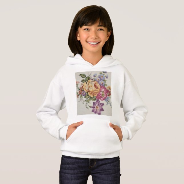 Elegance: Porcelain-Inspired Hoodie T Shirt (Hel framsida)