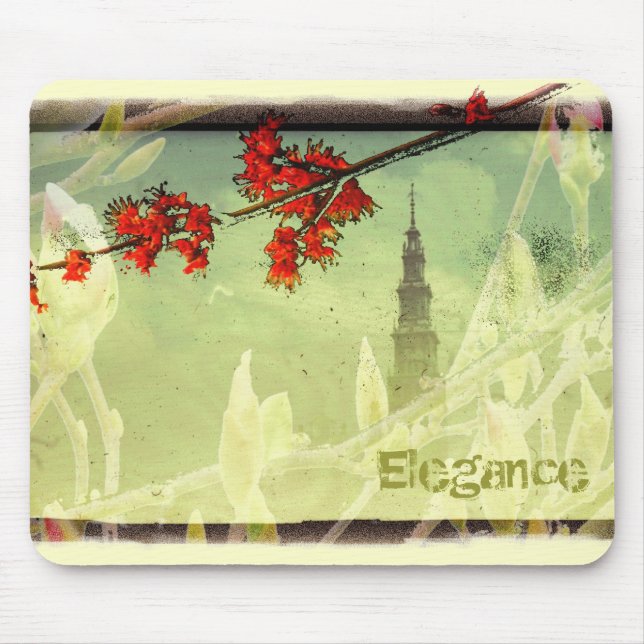 Elegance Red Grönt Flowers Torn Musmatta (Framsidan)