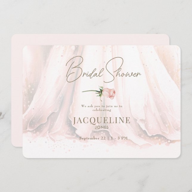 Elegance  Ro Bröllop Dress Möhippa Inbjudningar (Fram/baksida)