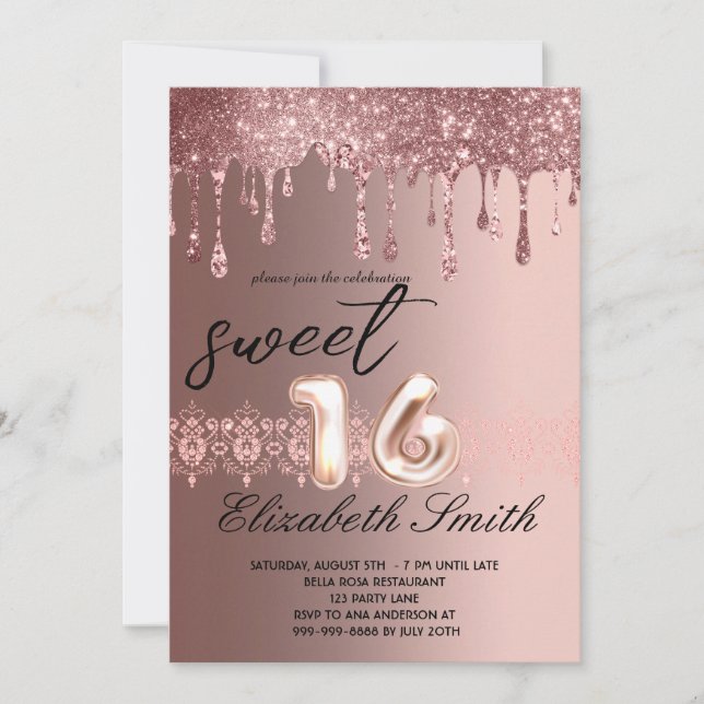 Elegance Ro Guld Drifts Sweet sixteen Inbjudningar (Framsida)