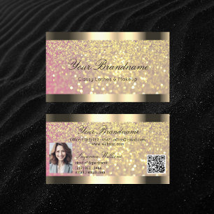Elegance Rosa Glitter Guld Gräns Foto QR-kod Visitkort