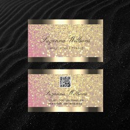 Elegance Rosa Golden Glitter Guld Gräns QR-kod Visitkort