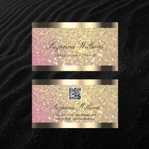 Elegance Rosa Golden Glitter Guld Gräns QR-kod Visitkort