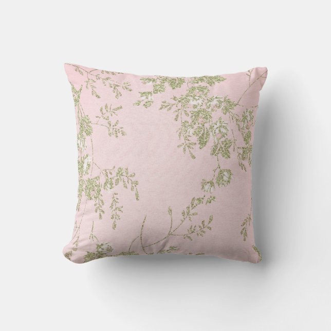 ELEGANCE ROSA GRÖNT BLOMMIGT CUSHION KUDDE (Framsida)