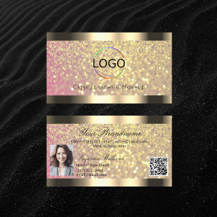 Elegance Rosa Guld Glitter Logotyp Photo och QR-ko Visitkort