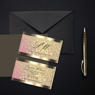 Elegance Rosa Lilac Golden Glitter med Initialer Visitkort