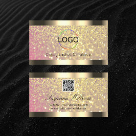 Elegance Rosa Lilac Guld Glitter Logotyp och QR-ko Visitkort